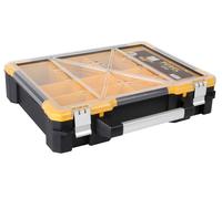 Perel Caja de surtido, maletín de almacenamiento de plástico con 12 cajas extraíbles, tapa transparente, apilable, asa y cierres de aluminio, para tornillos tuercas clavos y piezas pequeñas
