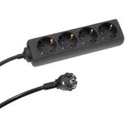 Perel Regleta con 4 enchufes Schuko (Tipo F) con protección Infantil, Cable H05VV-F 3G1.5 de 1,5 m, 3500 W, alargador Compacto para Uso Interior, Negro, IP20, 16 A, 230 V