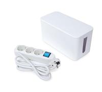Perel Regleta con Interruptor y Caja organizadora, 3 enchufes Schuko con protección Infantil, Cable de extensión de 1,5 m, 3500 W alargador múltiple con gestión de Cables, Organizador para Oficina y