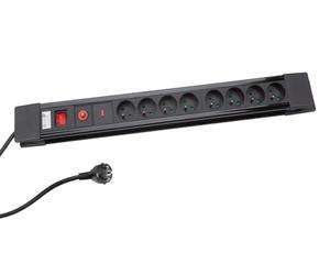 Perel Regleta con Interruptor y protección contra sobretensiones, 8 enchufes con Toma de Tierra (Tipo E) con protección Infantil, Cable H05VV-F 3G1.5 de 1,5 m, 3500 W, IP20, Negro, con Material de