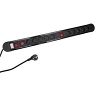 Perel Regleta EBP10N con Interruptor y protección contra sobretensiones, 10 enchufes Tipo E con Toma de Tierra, Cable H05VV-F 3G1.5 de 1,5 m, 3500 W, IP20, Negro, Incluye Kit de Montaje