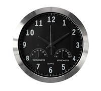 Perel Reloj de pared 35,5 cm analógico DCF – termómetro/higrómetro, aluminio plateado