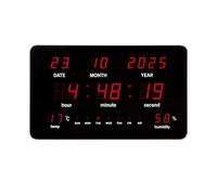 Perel Tools Reloj de pared digital negro, gran pantalla LED 37,5 x 25,5 cm