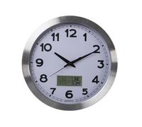 Perel reloj de pared, redondo, analógico, 35 cm, pantalla lcd con ter