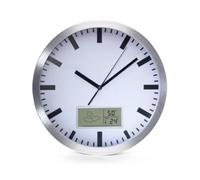 Perel WC100 Reloj de Pared de Aluminio con Pantalla LCD y Termometro, Higrometro y Pronostico Meteorologico, Diametro de 25 cm