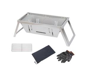 perfeclan Parrilla de Barbacoa Plegable Portátil Parrilla de Carbón Asador de Mesa Brasero Estructura Unificada Montaje en Segundos Adecuada para Camping Picnic Reuniones en el Jardín, L, Simple