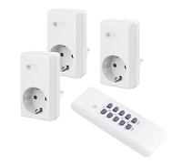 Perfect juego de enchufes controlados por radio, 3 enchufes controlados por radio, 1 control remoto por radio, adentro, 220-240V 1100 vatios, alcance de 30 m, blanco