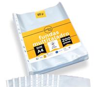 perfect line 200 fundas transparentes tamaño folio DIN-A4, fundas transparentes A4 archivador, granuladas, sin ácido, fabricación en la UE