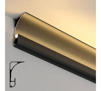 Perfil de aluminio para moldura de techo LED, difusor de iluminación indirecta para paredes y suelos, moldura decorativa disponible en longitudes de 1 m a 10 m (negro 7 m / 22.9ft)