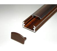 Perfil de aluminio para tiras de LED/cintas LED; P2, acabado WENGE madera, cubierta transparente, juego con dos tapas extremos; longitud: 1 m, 100 cm, 1000 mm