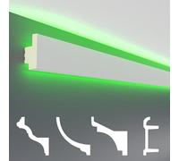 Perfiles de estuco HEXIM LED paquetes de ahorro - Iluminación indirecta con perfiles de techo de PU, ligeros y opacos- (10m LED-18) Fachadas de calas luminosas Blanco