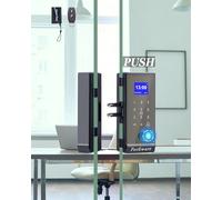 Perfiware - Cerradura de puerta de cristal inteligente, biométrica con huellas dactilares, cerradura de puerta de entrada sin llave, sin taladros, ideal para oficina, hotel, apartamento, patio, puerta