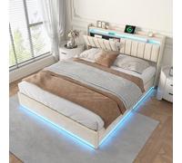 PerGar Cama tapizada de 140 x 190 cm con espacio de almacenamiento, cama de terciopelo hidráulica LED con USB