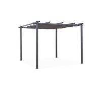 Pergola, aluminio, 3x3m, tela deslizante gris - 305x298x222 cm