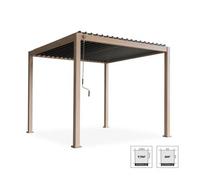 Pérgola bioclimática 3x3m de aluminio con lamas orientables, triomphe 3x3m, madera, 301x301x250 cm
