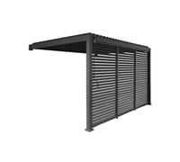 Pérgola bioclimática de aluminio adosada 3x4m + 3 persianas 1.3m, triomphe 3x4m adosada + accesorios, antracita, 391x301x250 cm