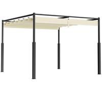 Pérgola de acero con cubierta de madera pivotante e impermeable, estructura de madera, protección UV, color beige, 3x3 metros