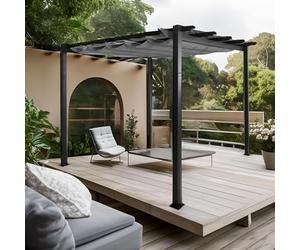 Pérgola de aluminio HWC-N93, cenador para jardín, estable estructura de 8 cm, techo solar UV50+ 3 x 3 m, color gris