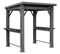 Pérgola de jardín para barbacoa Keter Signature Grill, de 247x200x238 cm, fabricada en resina con efecto madera en color gris grafito y nogal