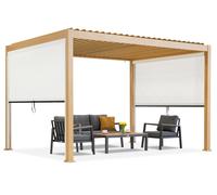 Pérgola de terraza independiente Lagos 3x4 con estores laterales de 3m de longitud Garden Point woodlike - blanca