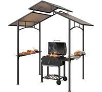 Outsunny Pabellón Parrilla Techo ignífugo 2,5x1,5m Negro+Marrón | Pabellón BBQ, con 2 estantes, PC