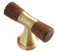 Perilla de latón macizo para armario con inserto de madera de un solo agujero para muebles de cocina, dormitorio, acabado natural de cobre, 3,5 cm (C)