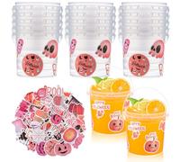 PerKoop 20 cubos de helado de 32 onzas con tapas y asas, cubos de cóctel y ron para bebidas con 180 calcomanías de regreso a clases, cubos de plástico transparente reutilizables para almacenamiento de