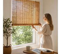 Persiana Enrollable De Bambú Natural, Estor De Bambu Exterior, Cortina Decorativa Retro Inalámbrica, para Porche, Patio, Balcón, Cocina, Puertas(55x87in/140x221cm)