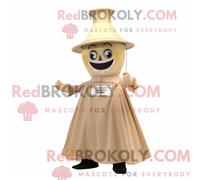 Personaje REDBROKOLY mascota de un reloj de arena beige vestido con culottes y clips para zapatos