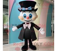 Personaje REDBROKOLY mascota de un reloj de arena vestido con un mono y pajaritas