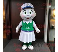 Personaje REDBROKOLY mascota de un reloj de arena vestido con una camisa polo y clips para zapatos
