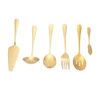 Pesfehhy Juego de Cubiertos de 6 Piezas para Servir Cubiertos, Juego de Utensilios para Servir, Incluye Servidor para Pasteles, Cuchara Ranurada para Servir Dorado