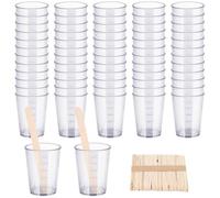 Pesfehhy Kit de 90 Vasos Mezcladores de Epoxi, 40 Vasos Graduados, Vasos de Escala Transparente con Paquete de 50 Varillas de Madera para Mezclar, 50 Ml