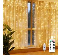 PESLNG Cortina de Luces LED 3x3m, 300 Luces, Impermeable IP65, USB y Mando, Luces Decorativas para Navidad y Bodas (Blanco cálido, 3 x 3M（300LED）)