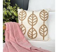 PETIT ALO Cojín Decorativo con Relleno Detalle Hojas en Yute, Funda de Cojín con Relleno Cojín Decorativo Verano Beige 45x45 cm