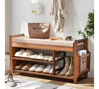PETKABOO Banco de almacenamiento de zapatos de bambú de 2 niveles con cajón oculto y soporte lateral, marrón, 39.4 pulgadas x 50 cm x 30 cm, capacidad de peso de 12 kg, 400 libras