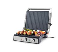 Petra PT6234VDE Parrilla Eléctrica - Placas Grandes, Abre a 180° para Cocina de Doble Superficie, Revestimiento Antiadherente de Cerámica Libre de PFAS, Temperatura y temporizador Ajustable, 2000 W