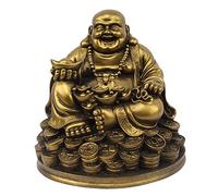 Petrichor Estatua de Buda riendo con lingote Dorado para decoración del hogar, Feng Shui, Buena Suerte y Felicidad (5 Pulgadas, poliresina)