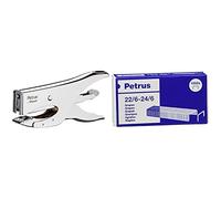 Petrus 222 Grapadora de tenaza, metal cromado + Grapas- Caja de 1000 grapas de 22/6 1 caja, 55723