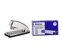 PETRUS 44709 Grapadora para oficina gama PERLA modelo 226 color cromado + Grapas- Caja de 1000 grapas de 22/6 1 caja, 55723
