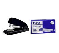 PETRUS 44792 - Grapadora para oficina gama Clásica modelo 226 color negro + Grapas- Caja de 1000 grapas de 22/6-1 caja, 55723