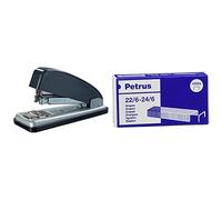 PETRUS 44795 - Grapadora para oficina gama Clásica modelo 226 color gris oscuro/plata + Caja de 1.000 Grapas Universales para Grapadoras, 22/6 - 24/6