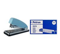 PETRUS 624404 - Grapadora para oficina gama RETRO modelo 226 color fondant blue (en blister) & 22/6 - Grapas