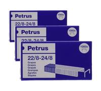 Petrus Grapas, 40 hojas, Largo 8 mm, 1000 grapas, Modelo 22/8-24/8, 55714 (Paquete de 3)