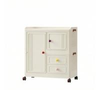 PETSOLA Armario Infantil Mueble de, Estilo Crema con Configuración De Una Puerta Grande, Una Puerta Pequeña Y Dos Cajones, Incluye Ruedas para Movilidad