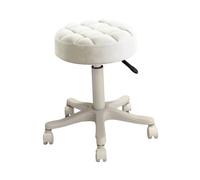 PETSOLA Rolling Stools Taburete Redondo Giratorio con Asiento de PU Descansa Pies Y Altura Ajustable Estructura de Metal Acolchado Grueso Adecuado para Salón, Blanco