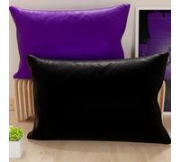 Petti Artesanos Italianos - Par de Fundas de Cojín de Microfibra de 50x30 cm, Cojines Decorativos para Dormitorio, Sofá, Juego de 2 Fundas de Cojín, Funda de Almohada Doble, Negro y Morado