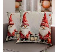 Petti Artesanos Italianos - Par de Microfibra de 30x30 cm, Fundas de Almohada Navideñas, Cojines Decorativos Navideños Dormitorio, Juego de 2 Fundas de Cojín, Funda de Almohada Gnomo 02