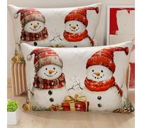 Petti Artesanos Italianos - Par de Microfibra de 40x70 cm, Fundas de Almohada Navideñas, Cojines Decorativos Navideños Dormitorio, Juego de 2 Fundas de Cojín, Funda de Almohada Muñeco de Nieve 01