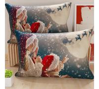 Petti Artesanos Italianos - Par de Microfibra de 50x70 cm, Fundas de Almohada Navideñas, Cojines Decorativos Navideños Dormitorio, Juego de 2 Fundas de Cojín, Funda de Almohada Navideña 20